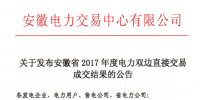 安徽省2017年度電力雙邊直接交易成交結果出爐