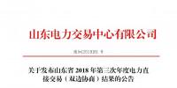 山東2018年第三次年度電力直接交易（雙邊協商）交易電量1700萬兆瓦時