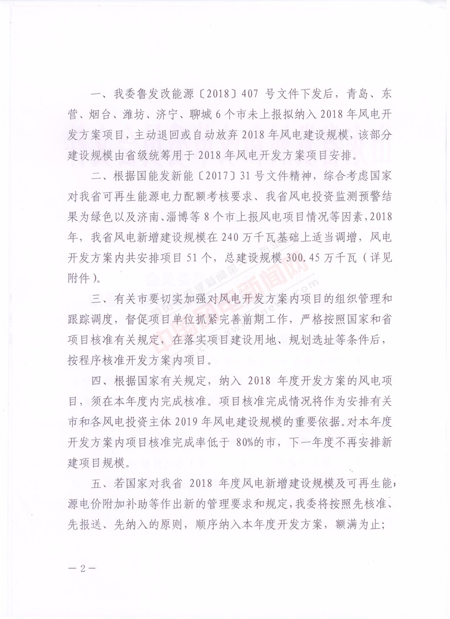 重磅！山東省2018年風(fēng)電開(kāi)發(fā)建設(shè)方案公布：300.45萬(wàn)千瓦！（附方案）