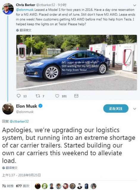 馬斯克:特斯拉正升級物流系統 建自家車輛運輸半掛車