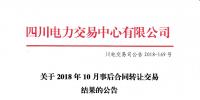四川2018年10月事后合同轉讓交易：省內成交電量1.55192億千瓦時
