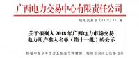 廣西電力交易中心日前發布了《關于擬列入2018年廣西電力市場交易電力用戶準入名單(第十一批)的公示》