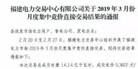  福建2019年3月月度集中競價直接交易：總成交電量14.14億千瓦時